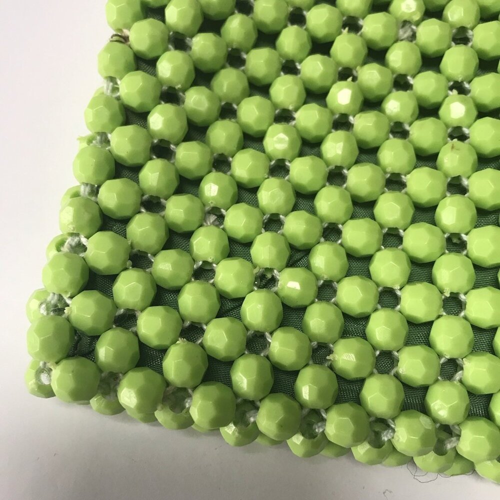 Vintage Plastic Beaded Purse Mod Clutch Bag Lime Green Wallet 60s 70s Rave Disco - Picture 6 of 9
